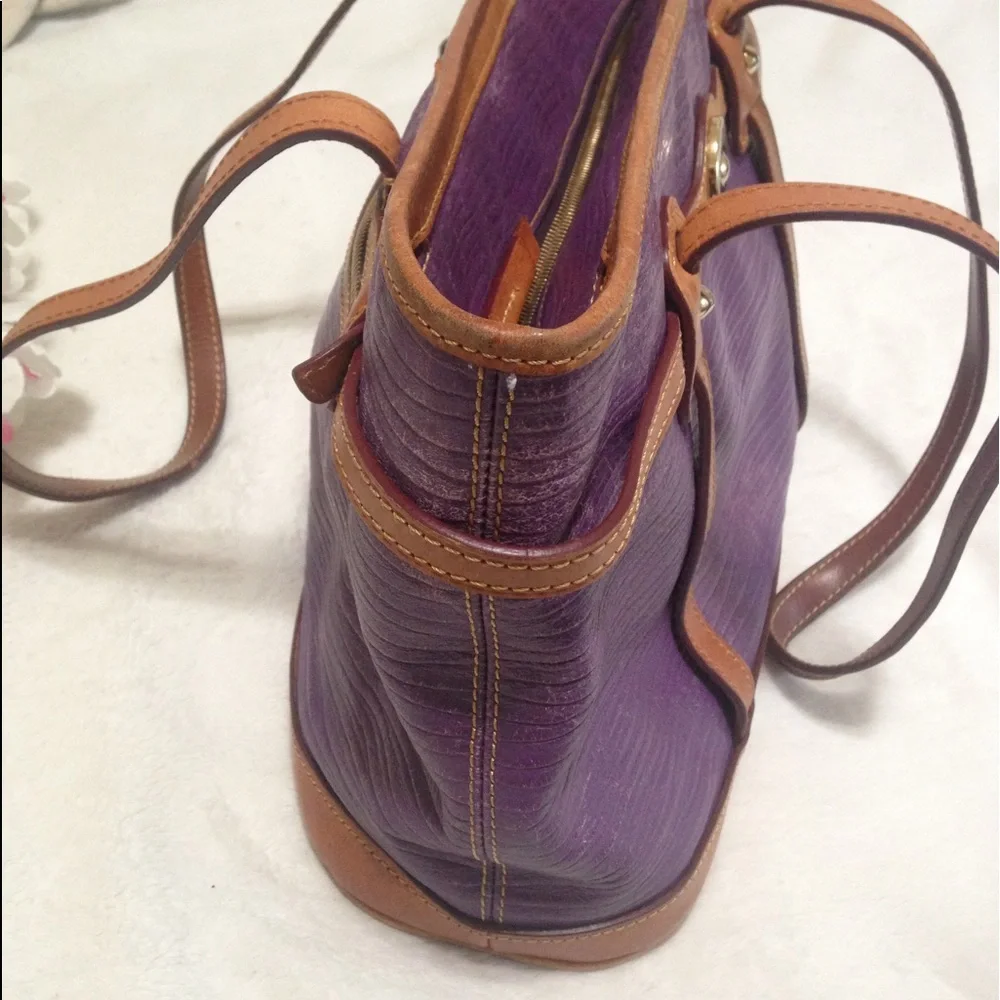 Dooney & Bourke Purple and Light Brown Shoulder Tote Bag - Picture 13 of 16